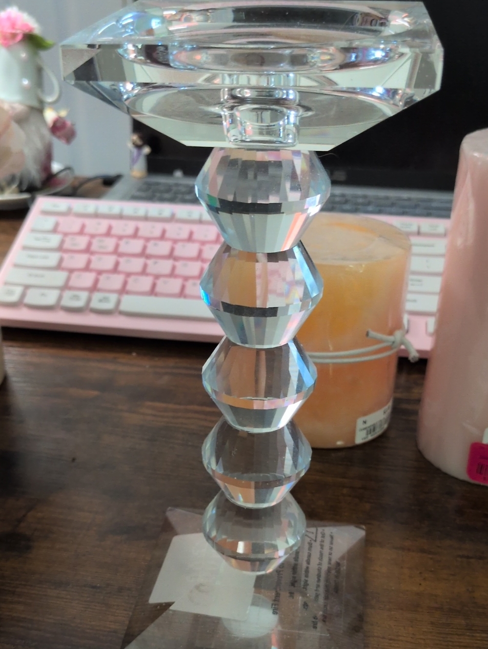 Crystal Faceted Candle Holder - Clear New Heavy
